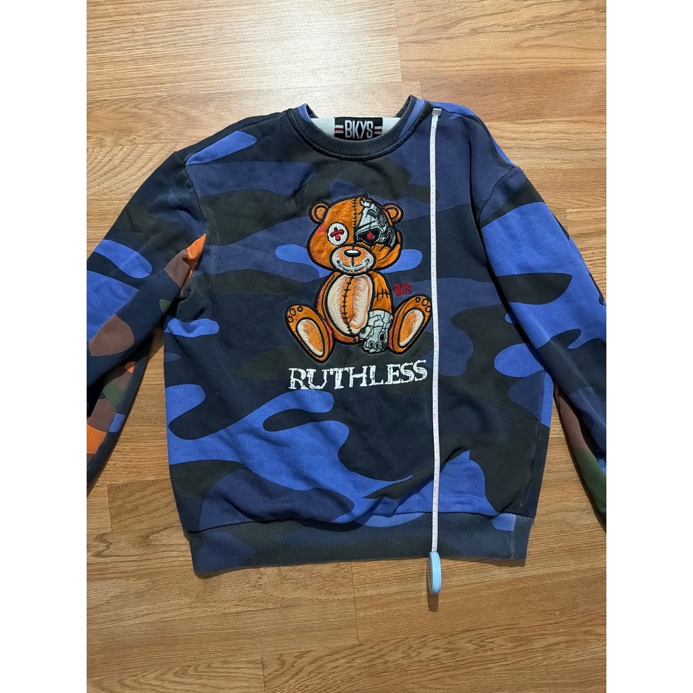 BKYS Ruthless Cyborg Teddy Bear Blue Camo Sweatshirt Mens Medium Streetwear